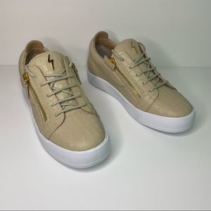 GIUSEPPE ZANOTTI Beige Low Top Crocodile Sneakers